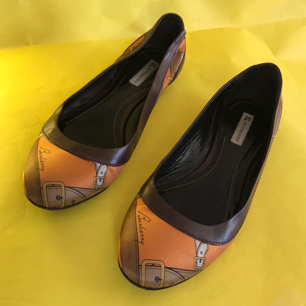 Multicolored Burberry satin/leather flats
